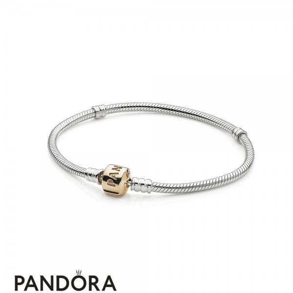 Pandora Jewellery Bracelets Classic Silver Charm Bracelet With 14K Gold Clasp