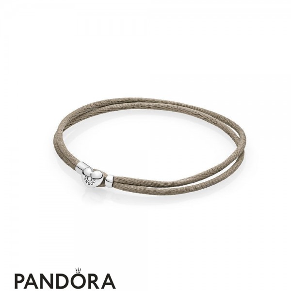 Pandora Jewellery Bracelets Cord Grey Green Fabric Cord Double Braided Leather Bracelets