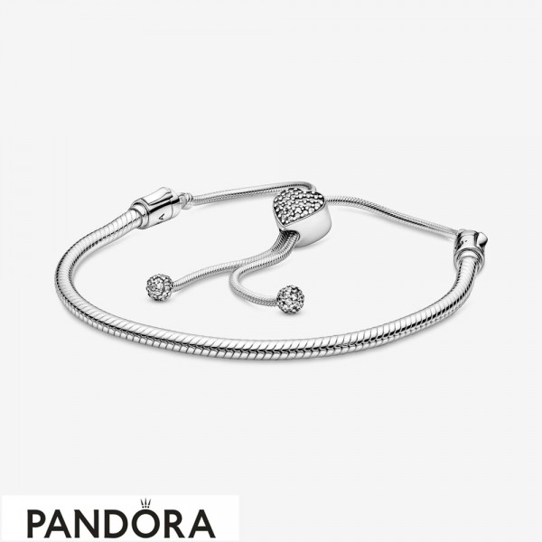 Pandora Jewellery Moments Snake Mesh Bracelets Paved Heart Clasp