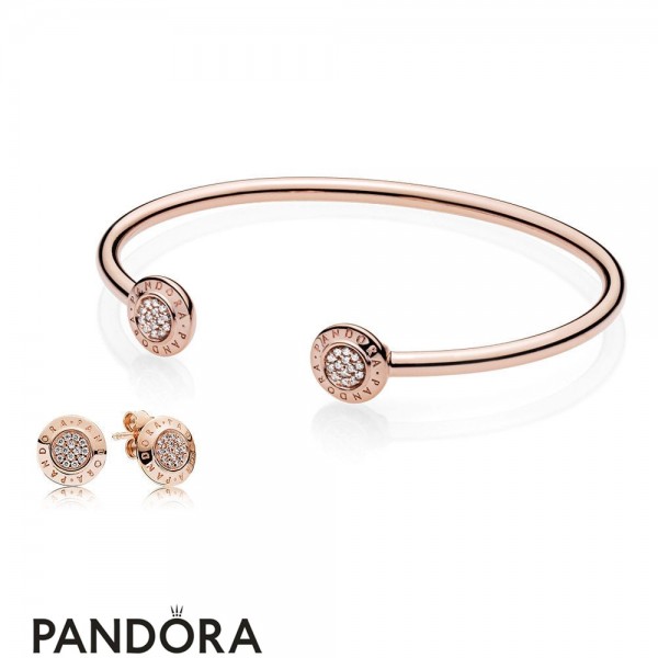 Pandora Jewellery Rose Signature Bangle And Earring Gift Set