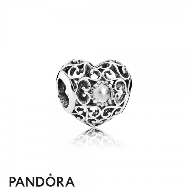 Pandora Jewellery Birthday Charms April Signature Heart Charm Rock Crystal