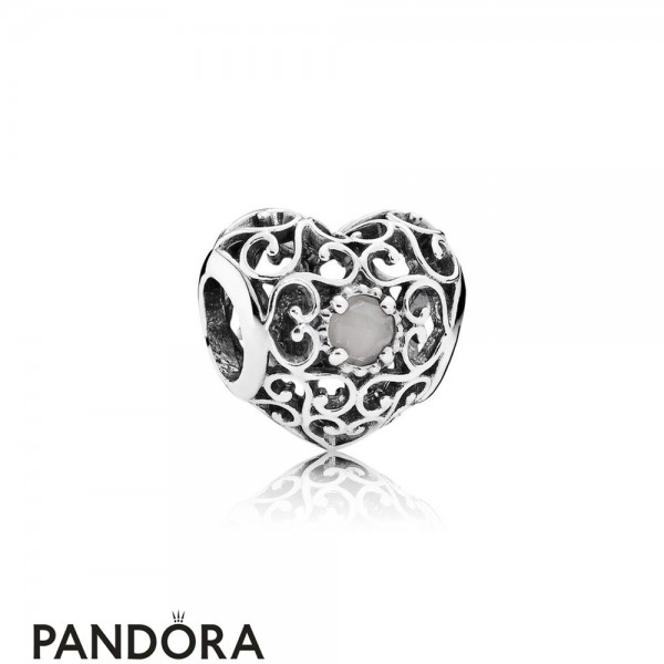 Pandora Jewellery Birthday Charms June Signature Heart Charm Grey Moonstone