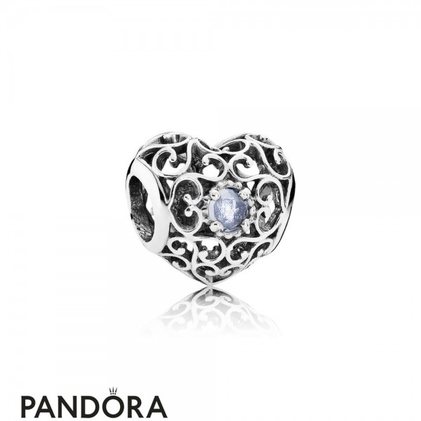 Pandora Jewellery Birthday Charms March Signature Heart Charm Aqua Blue Crystal