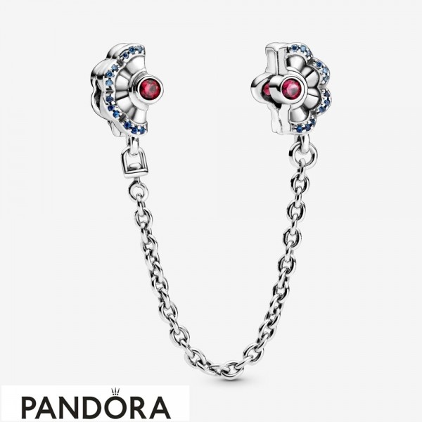 Women's Pandora Jewellery Blue & Pink Fan Safety Chain Clip Charm