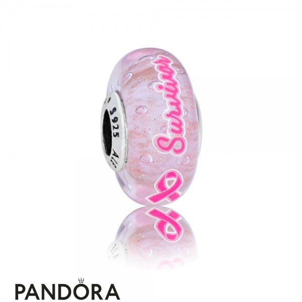 Pandora Jewellery Inspirational Charms Survivor Charm Pink Murano Glass Pink Enamel