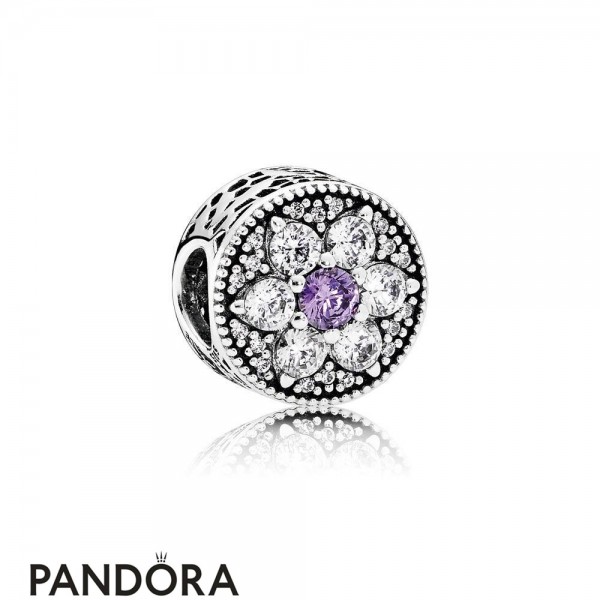 Pandora Jewellery Nature Charms Forget Me Not Charm Purple Clear Cz