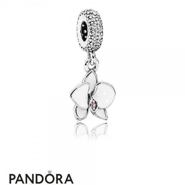 Pandora Jewellery Nature Charms Orchid Pendant Charm White Enamel Clear Orchid Cz
