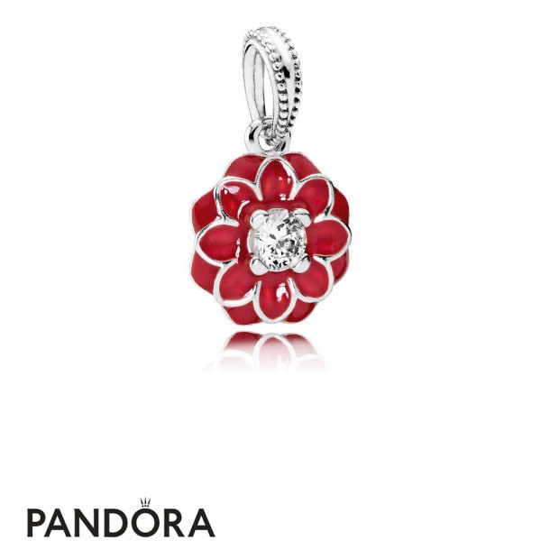 Pandora Jewellery Nature Charms Oriental Bloom Pendant Charm Red Enamel Clear Cz