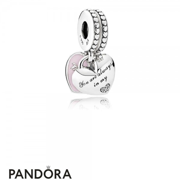 Pandora Jewellery Pendant Charms Mother Daughter Hearts Pendant Charm Soft Pink Enamel Clear Cz