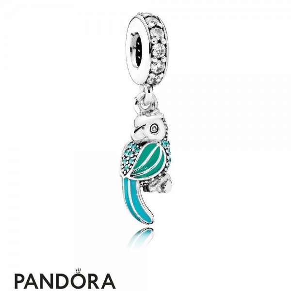 Pandora Jewellery Pendant Charms Tropical Parrot Pendant Charm Mixed Enamels Teal Clear Cz