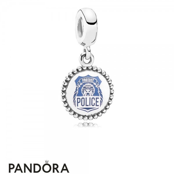 Women's Pandora Jewellery Police Pendant Charm Blue Enamel