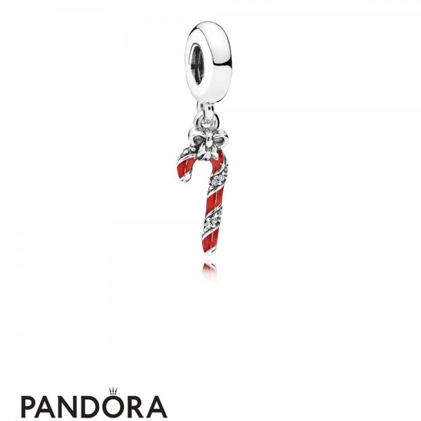 Women's Pandora Jewellery Sparkling Candy Cane Pendant Charm Berry Red Enamel Clear Cz