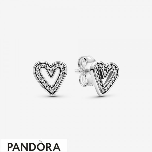 Women's Pandora Jewellery Sparkling Hearts Sketch Earrings Studs