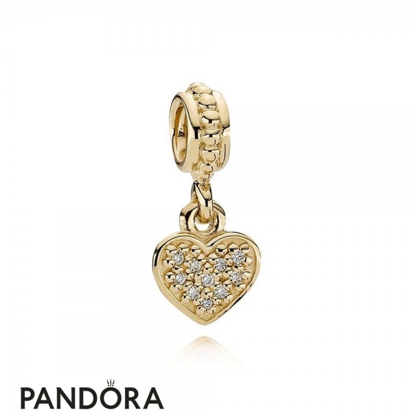 Pandora Jewellery Sparkling Paves Charms Pave Hanging Heart Pendant Charm 14K Gold Diamond