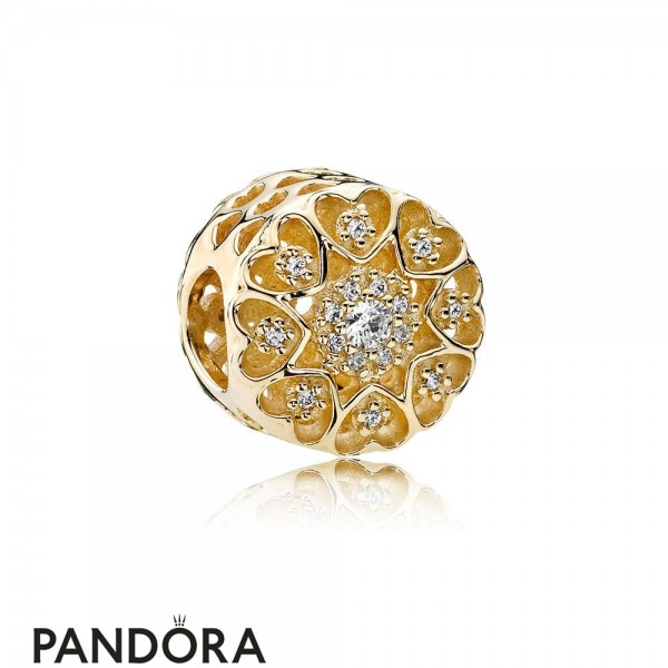 Pandora Jewellery Symbols Of Love Charms Hearts Of Gold Charm Clear Cz 14K Gold