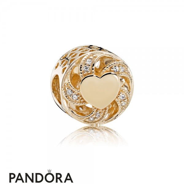 Pandora Jewellery Symbols Of Love Charms Ribbon Heart Charm 14K Gold Clear Cz