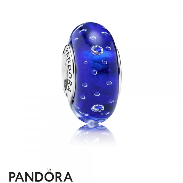 Pandora Jewellery Touch Of Color Charms Dark Blue Effervescence Charm Murano Glass Clear Cz