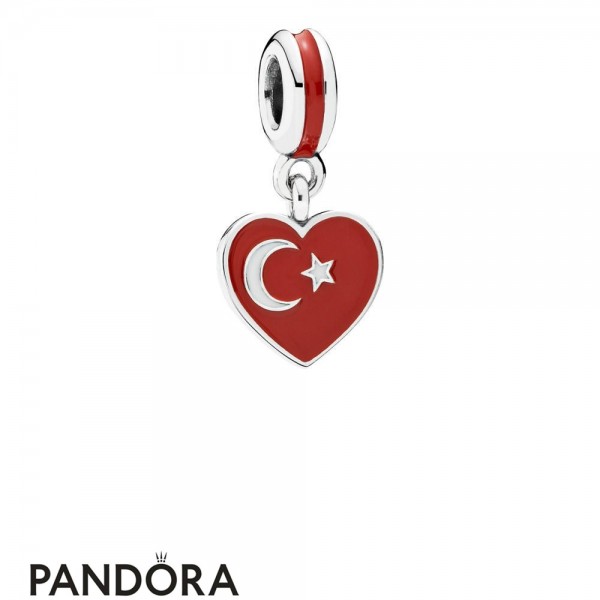 Women's Pandora Jewellery Turkey Heart Flag Pendant Charm