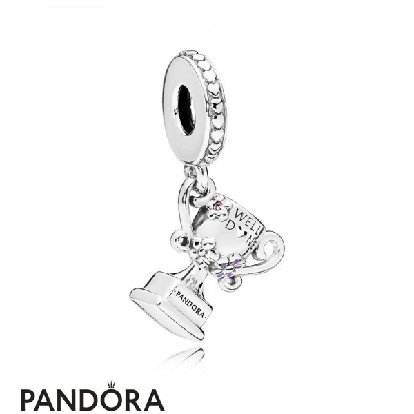 Women's Pandora Jewellery Achievement Trophy Dangle Charm Pink Crystal Lilac Enamel