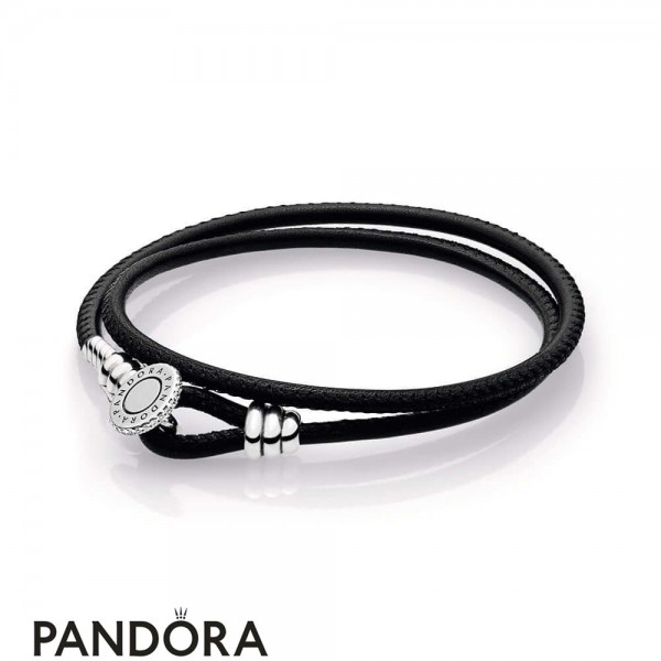 Women's Pandora Jewellery Black Double Leather Bracelet