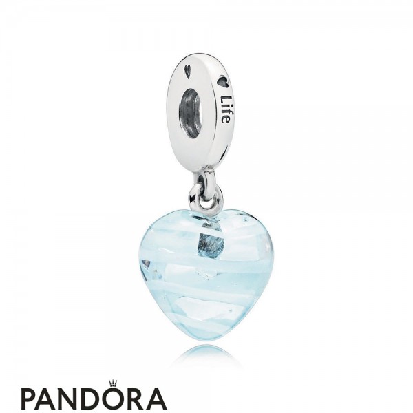 Women's Pandora Jewellery Blue Ribbon Heart Dangle Charm Murano Glass