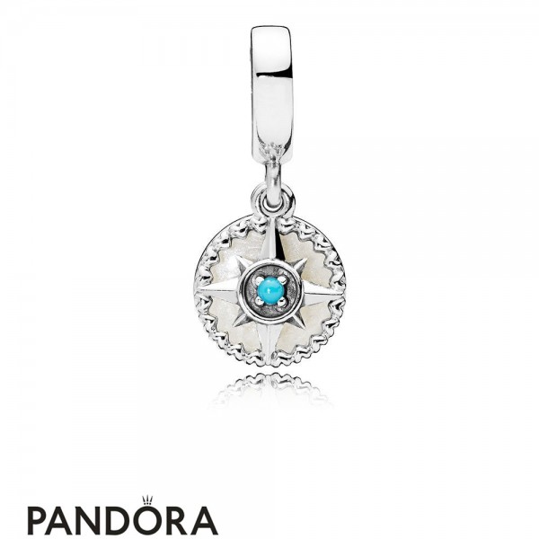 Women's Pandora Jewellery Compass Rose Dangle Charm Silver Enamel & Cyan Blue Crystal