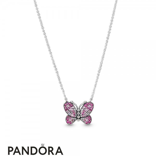 Women's Pandora Jewellery Dazzling Pink Butterfly Necklace