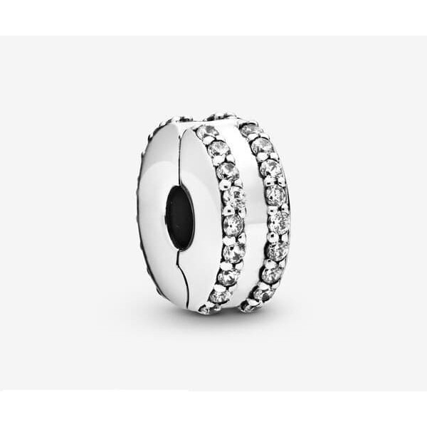 Women's Pandora Jewellery Double Lined Pave Clip Charm