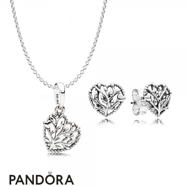 Women's Pandora Jewellery Flourishing Hearts Necklace And Earring Gift Set