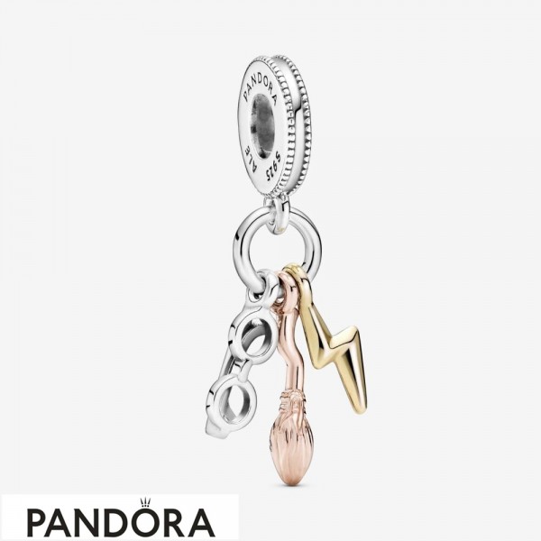 Women's Pandora Jewellery Harry Potter Glasses Nimbus 2000 & Lightning Bolt Dangle Charm