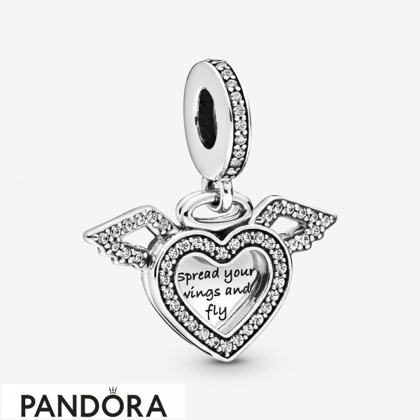 Women's Pandora Jewellery Heart And Angel Wings Dangle Charm