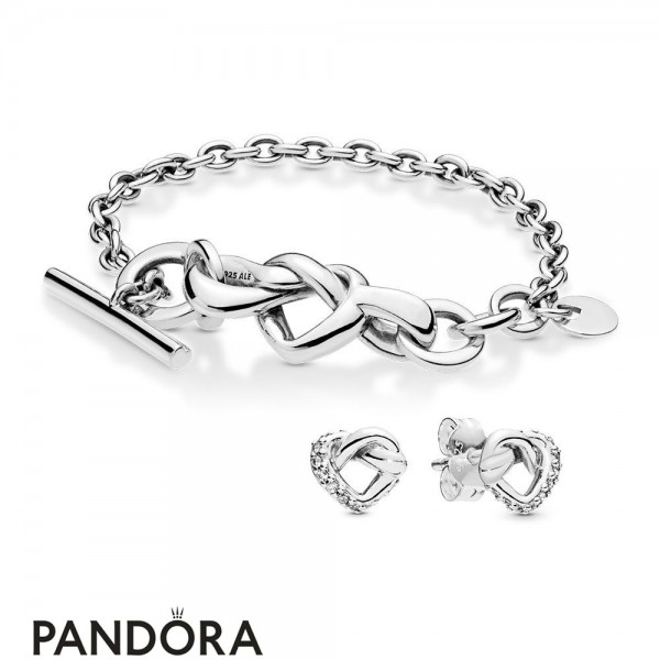 Women's Pandora Jewellery Knotted Hearts Bracelet And Earring Gift Set