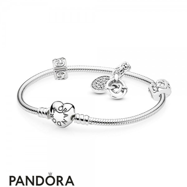 Women's Pandora Jewellery Knotted Hearts Bracelet Set