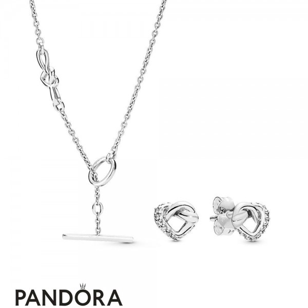 Women's Pandora Jewellery Knotted Hearts Necklace And Earring Set