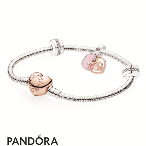 Women's Pandora Jewellery Labyrinth Double Heart Bracelet Gift Set