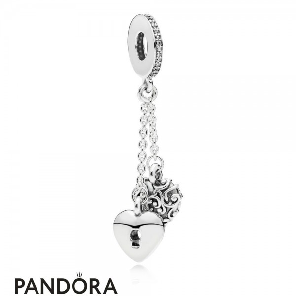 Women's Pandora Jewellery Lock And Heart Chained Hanging Charm