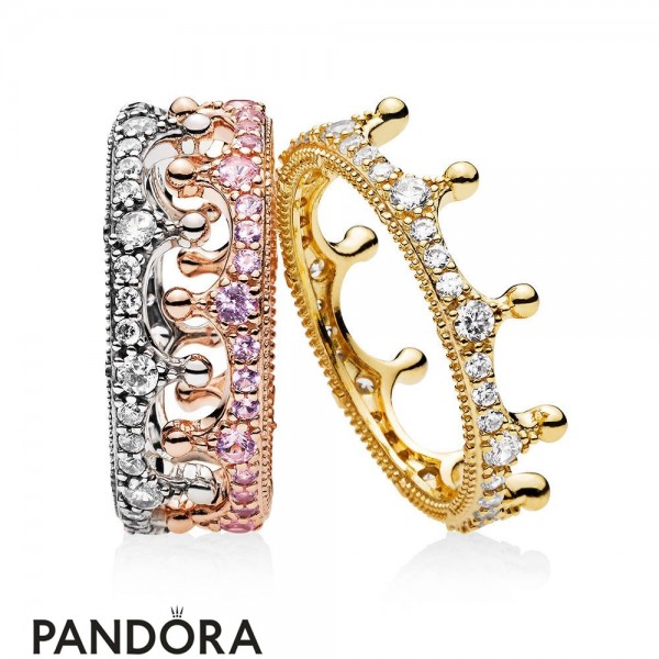 Women's Pandora Jewellery Mixed Metals Enchanted Crown Ring Stack