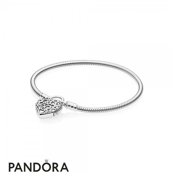 Women's Pandora Jewellery Moments Smooth Bracelet With Regal Heart Padlock Clasp