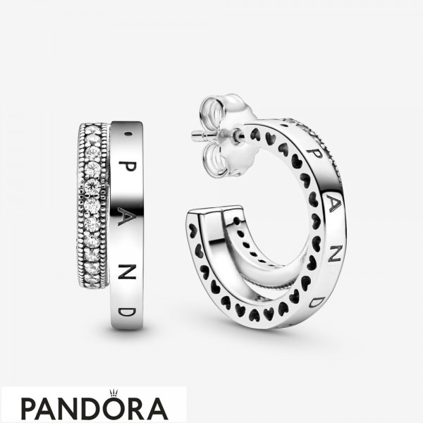 Women's Pandora Jewellery Pave Double Hoop Earrings
