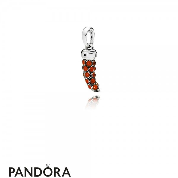 Women's Pandora Jewellery Red Italian Horn Necklace Pendant Red Enamel