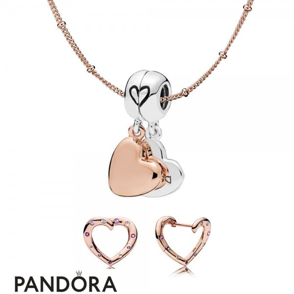 Pandora Jewellery Rose Mother & Daughter Necklace And Earring Set