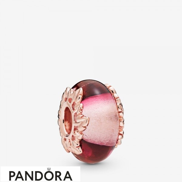 Pandora Jewellery Rose Pink Murano Glass & Leaves Charm