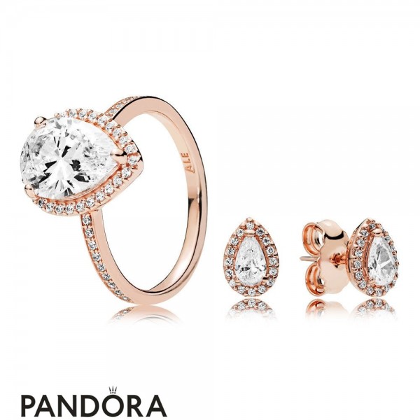 Pandora Jewellery Rose Radiant Teardrop Ring And Earring Set