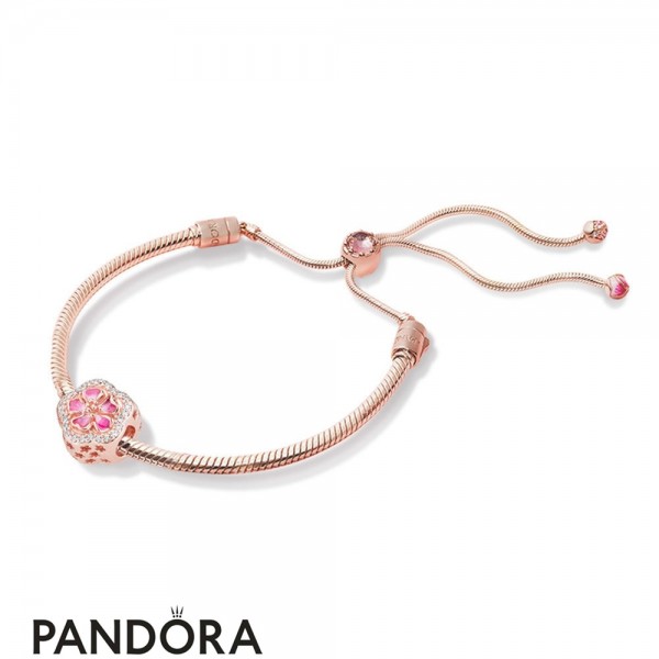 Pandora Jewellery Rose Enamel Brown Pink Red White No Stone Lower Cluster Bracelet