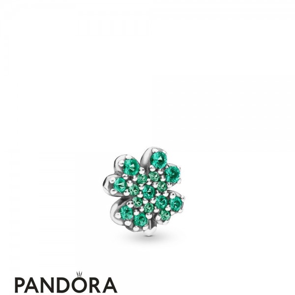 Women's Pandora Jewellery Silver Radiant Green Lucky Four Leaf Clover Petite Charm