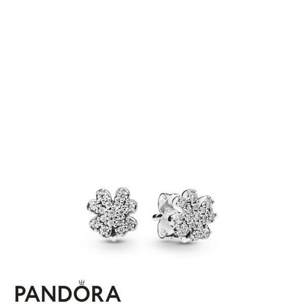 Women's Pandora Jewellery Silver Radiant Lucky Four Leaf Clover Earring Studs