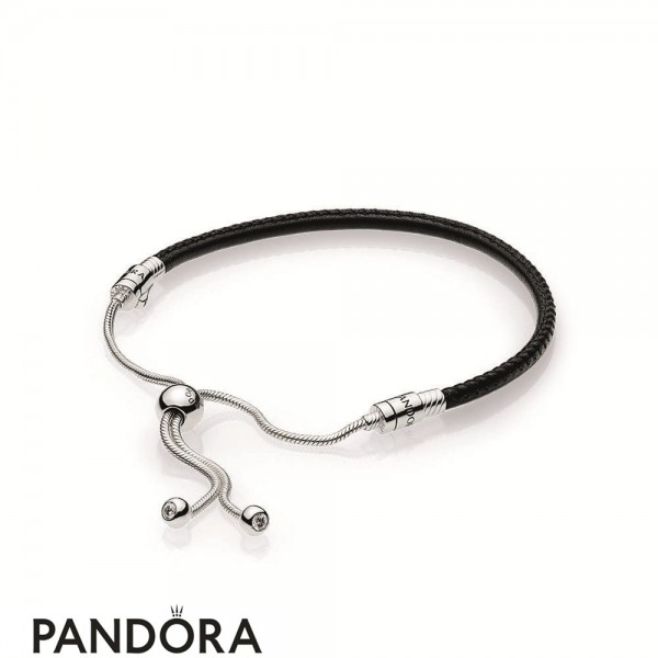 Women's Pandora Jewellery Sliding Black Leather Bracelet