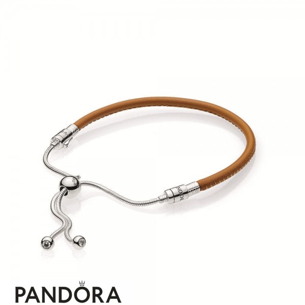 Women's Pandora Jewellery Sliding Golden Tan Leather Bracelet