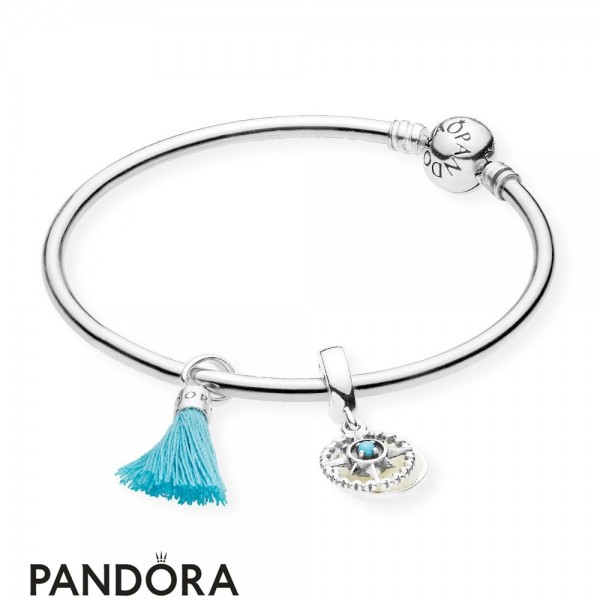 Women's Pandora Jewellery Turquoise Tassel And Compass Bangle Set