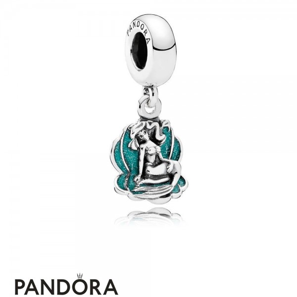 Pandora Jewellery Disney Charms Ariel Sea Shell Pendant Charm Glittery Seafoam Green Enamel